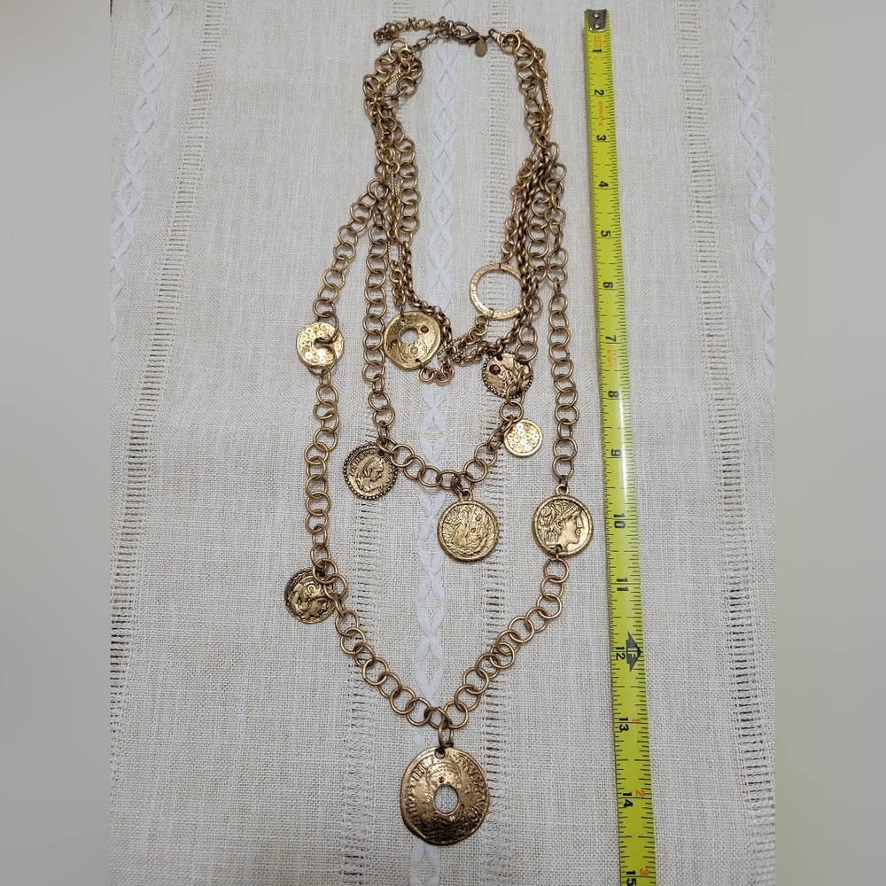 Gold Tone Roman Style Faux Coin Medallion Necklace